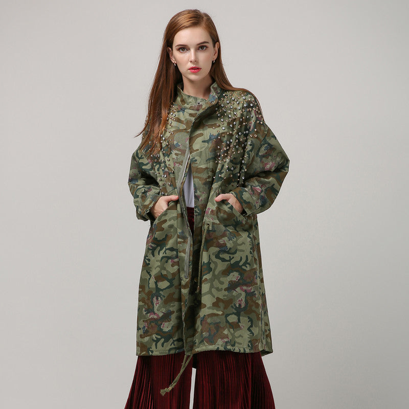 Online discount shop Australia - Army Green Camouflage Long Trench Coat For Women Windbreaker New Streetwear