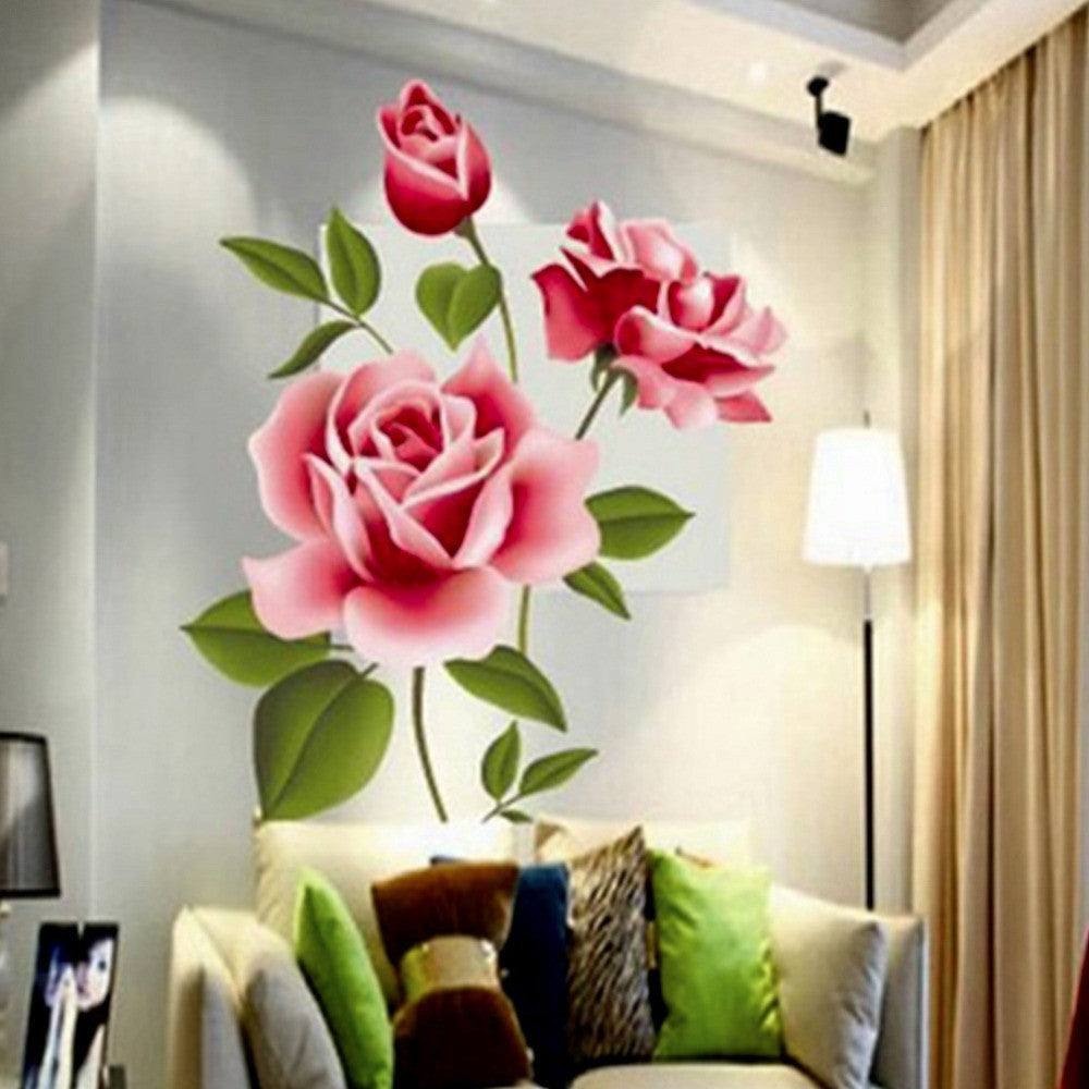 Stickers Maison Romantic Love Rose Flower Removable 3D Wall Stickers Home Decor Room Decals