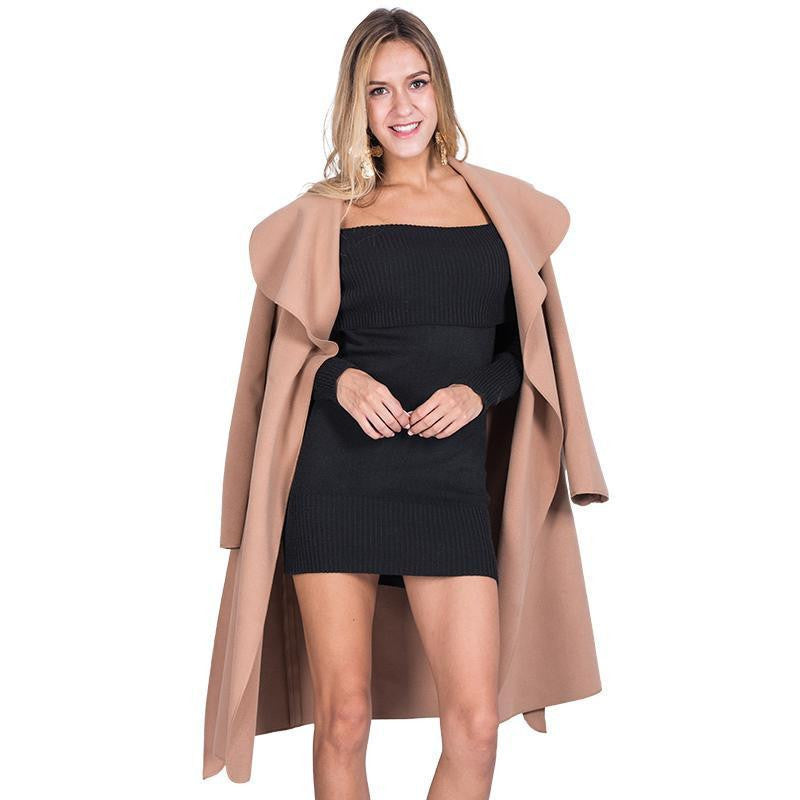 Simplee Black ruffle warm coat Women turndown long coat collar overcoat female Casual pink outerwear