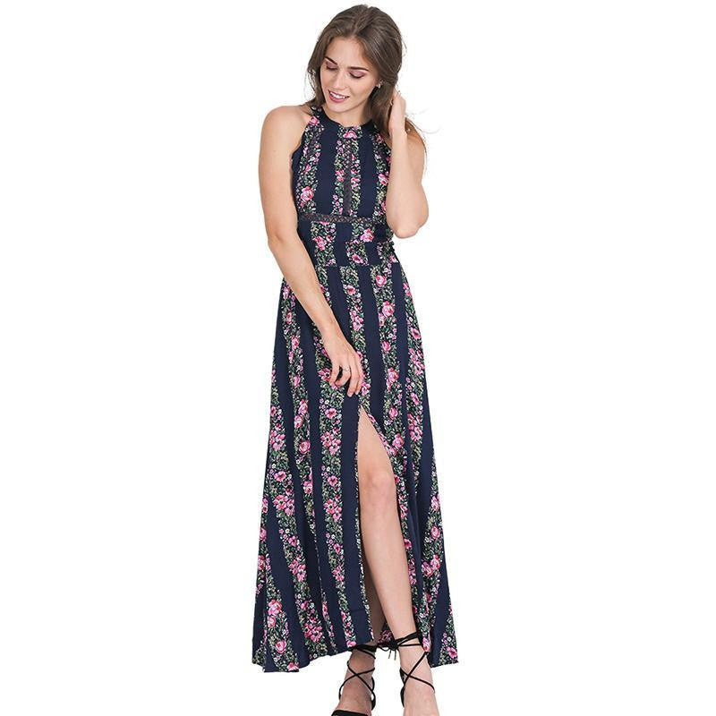 sexy sleeveless floral print long dress Hollow out backless summer dresses High waist maxi dress vestidos
