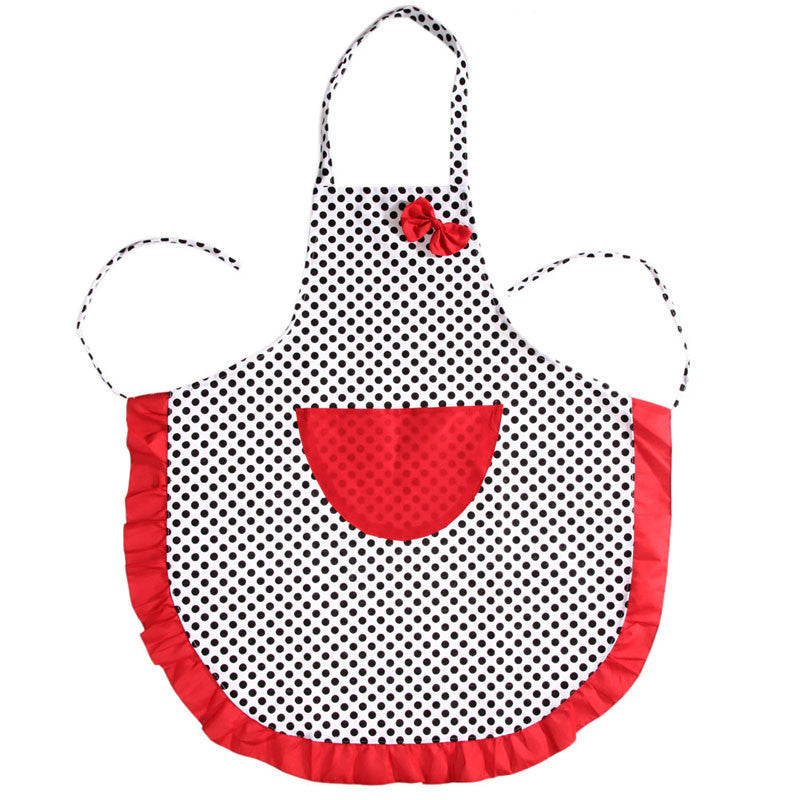 Online discount shop Australia - Beautiful Apron Cute Black Dot BowKnot Dot Women Kitchen Restaurant Bib Cooking Aprons With Pocket Length 75CM Width 65 CM