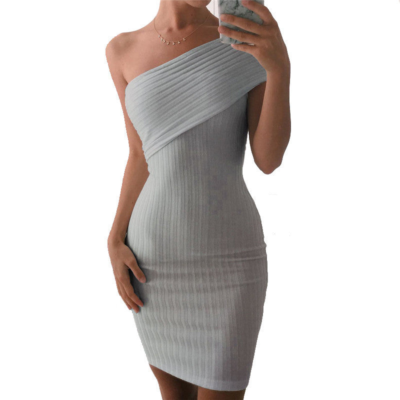 Online discount shop Australia - LadySymbol Off Shoulder Summer Dress Women Slim Casual Bodycon Dress Sexy Gray Elegant Autmun Short Party Knitted Dress Vestidos