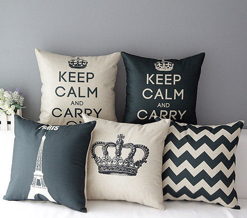 Retro Home Decorative Cotton Linen Blended Cushion Cover Crown Throw Pillow Case 4FZR