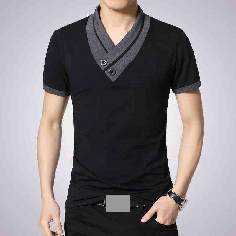 T Shirts Men V Neck T-Shirt Brand Cotton Mens Patchwork tshirt Size Man Tees Tops M40