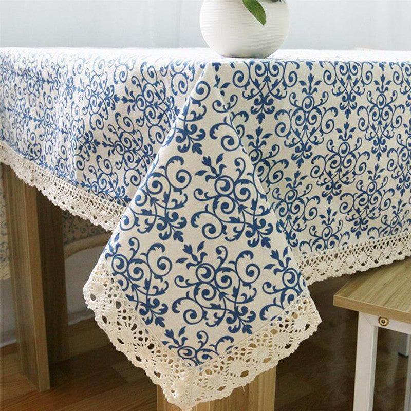 Online discount shop Australia - Classic Linen Cotton Table Cloth Blue Flower Printed Table Cover Dust Proof Rectangular Tablecloth Wedding Party Home Decoration