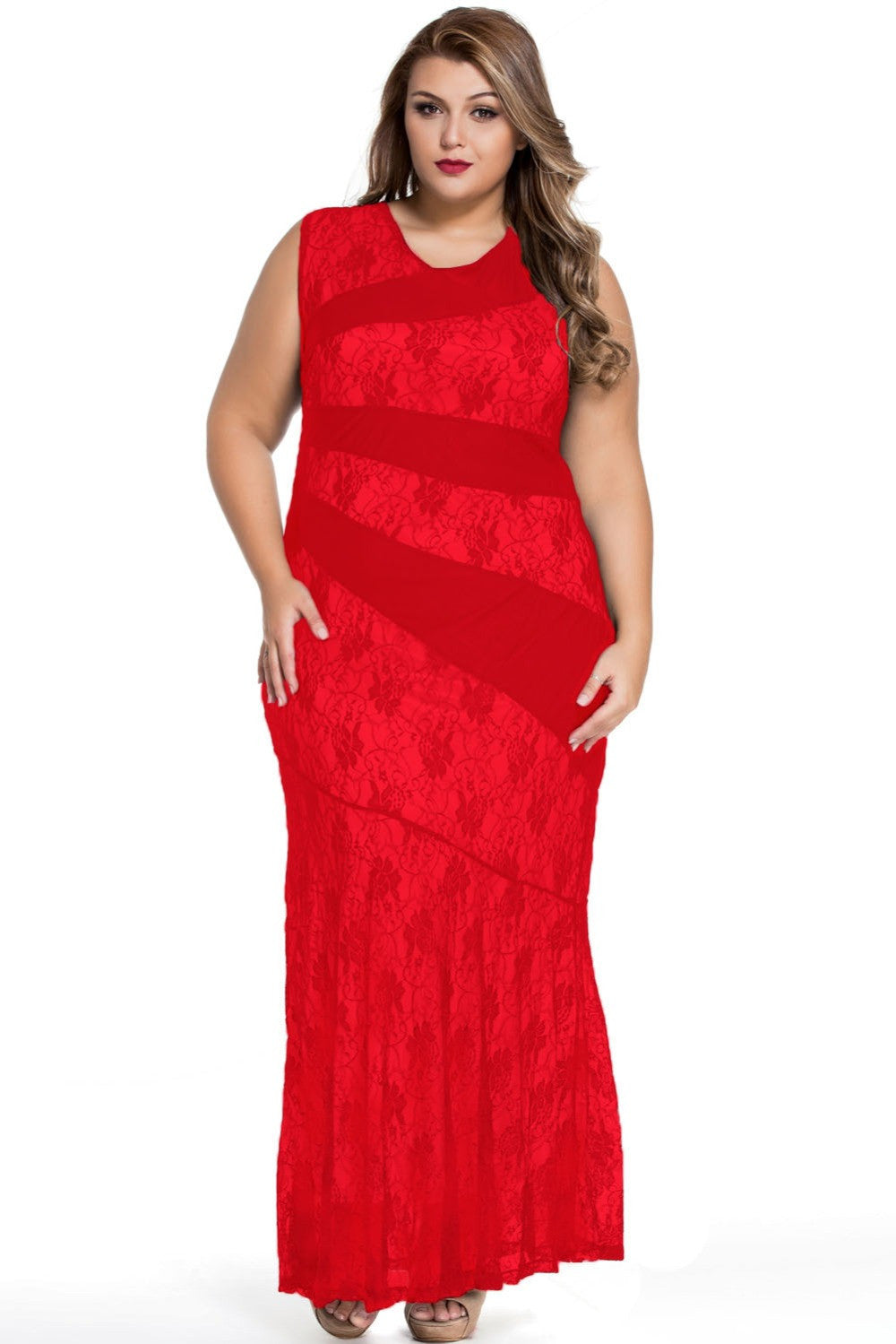 Plus Size Lace Maxi Dress Women Mermaid Prom Summer Dresses Lady Female Fashion Sleeveless O Neck Long Dress