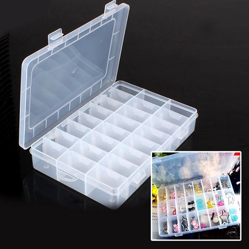 Practical Adjustable Plastic 24 Compartment Storage Box Case Bead Rings Jewelry Display Organizer