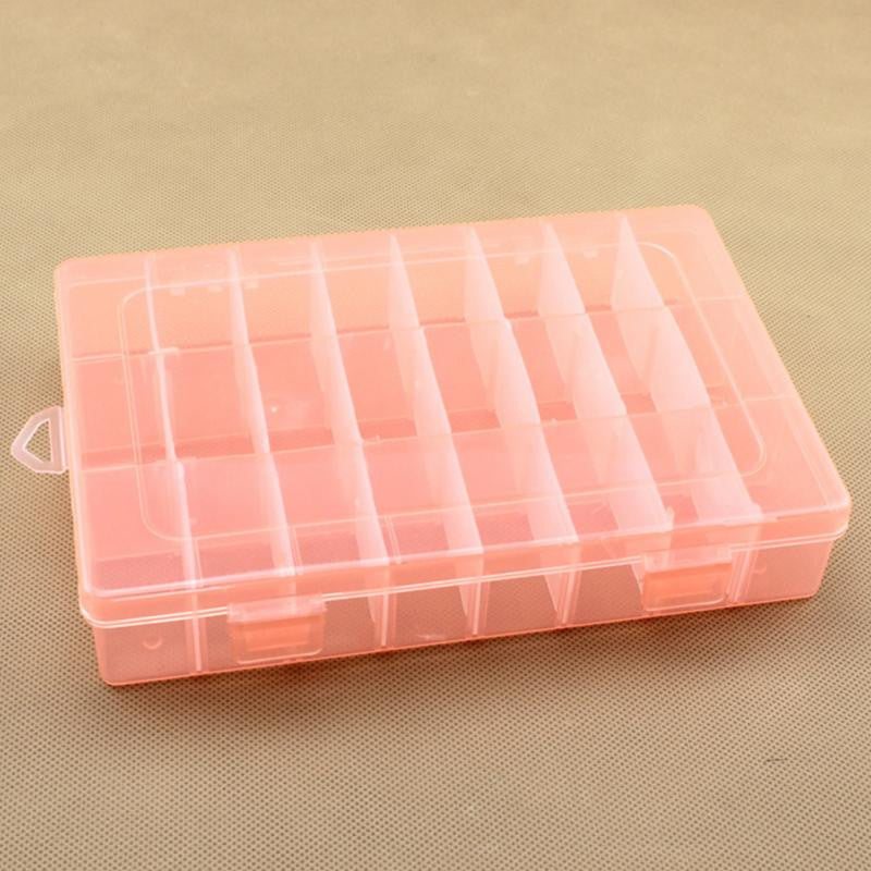 Practical Adjustable Plastic 24 Compartment Storage Box Case Bead Rings Jewelry Display Organizer