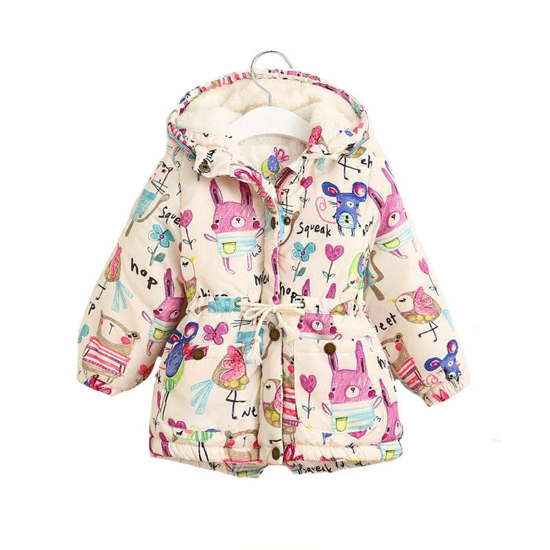 Jackets & Coats Girls Graffiti Parkas Hooded Baby Girl Warm Outerwear Cartoon Animal Children's Jacket