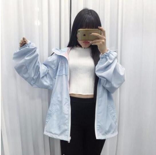 Online discount shop Australia - Japanese Harajuku hit color embroidered loose jacket worn on both sides