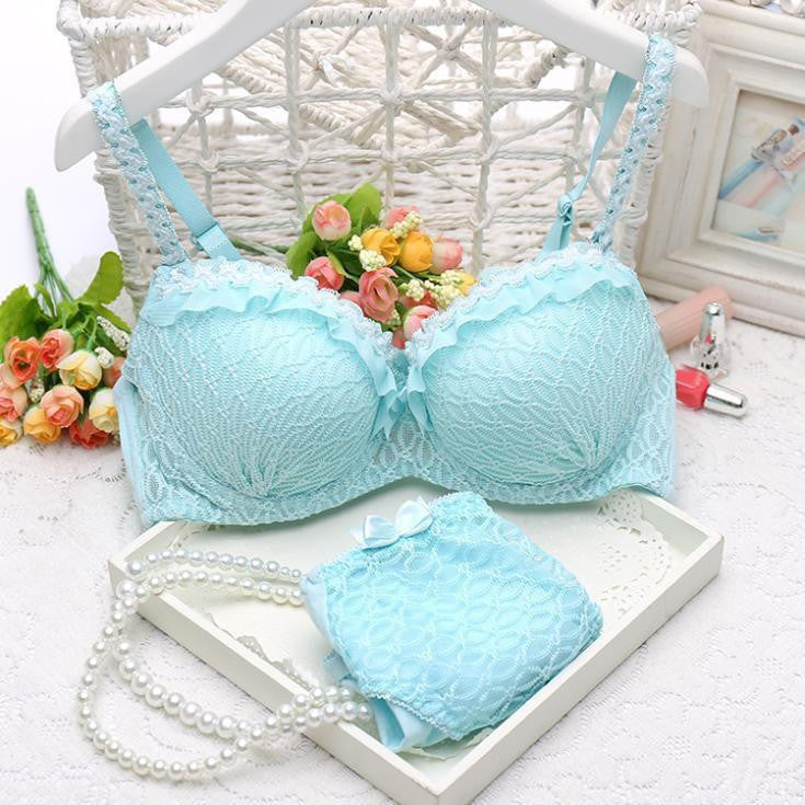 Women sexy lace Womens Lingerie Ruffle Push-Up bra Lace Underwear Bra briefs sets