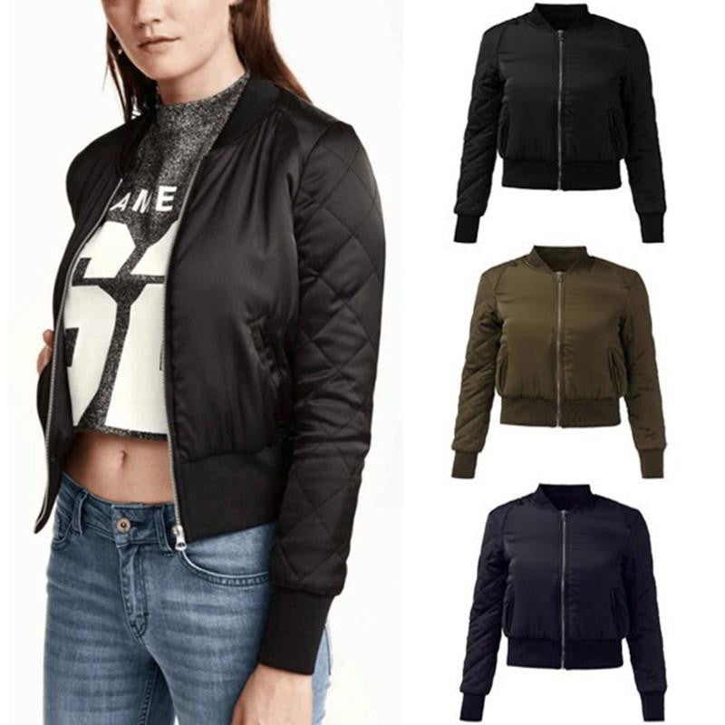 Warm Womens Quilted Jackets Short Thick Fleece Padded Bomber Jacket Coat Pilots Outerwear Tops Plus Size