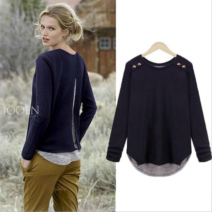 Online discount shop Australia - Fashion Women's T-shirt asymmetrical hem long-sleeved