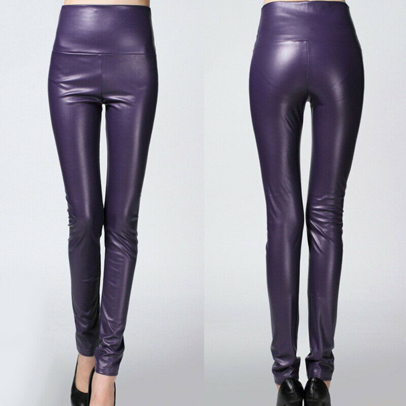 High PU Leather Pants Women Winter female high waist elastic pu leather fleece stretch Slim women pencil pants