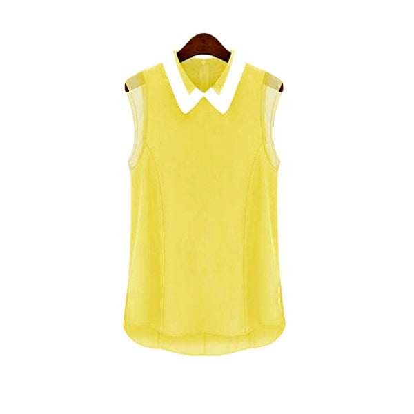 Women Loose Casual Chiffon Sleeveless Vest Shirt Tops Blouse Black White