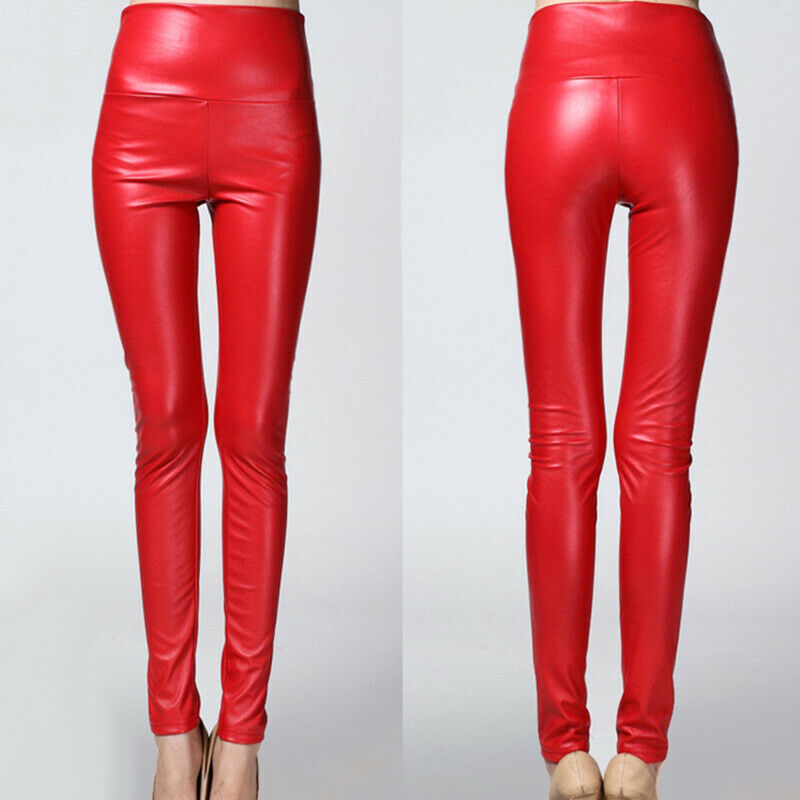 High PU Leather Pants Women Winter female high waist elastic pu leather fleece stretch Slim women pencil pants