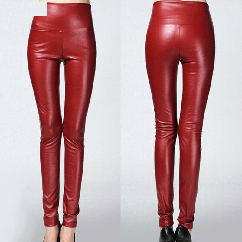 High PU Leather Pants Women Winter female high waist elastic pu leather fleece stretch Slim women pencil pants